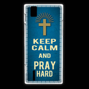 Coque Huawei Ascend P2 Keep Calm and Pray Christian Bleu