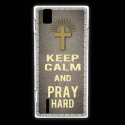 Coque Huawei Ascend P2 Keep Calm and Pray Christian Gris