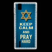 Coque Huawei Ascend P2 Keep Calm and Pray jewish BLeu