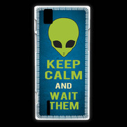 Coque Huawei Ascend P2 Keep Calm and Wait Alien Bleu
