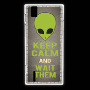 Coque Huawei Ascend P2 Keep Calm and Wait Alien Gris