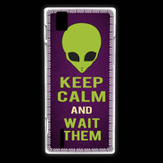 Coque Huawei Ascend P2 Keep Calm and Wait Alien Violet