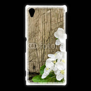 Coque Sony Xpéria Z1 Fleurs sur fond en bois