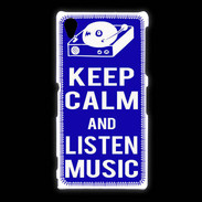 Coque Sony Xpéria Z1 Keep Calm Listen music Bleu