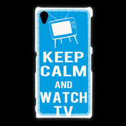Coque Sony Xpéria Z1 Keep Calm Watch TV Cyan