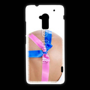 Coque HTC One Max Femme enceinte avec ruban bleu et rose