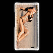 Coque Huawei Ascend Mate Femme brune en bikini à la plage