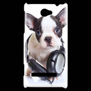 Coque HTC Windows Phone 8S Bulldog français avec casque de musique