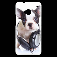 Coque HTC One Bulldog français avec casque de musique