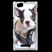 Coque Sony Xperia M Bulldog français avec casque de musique