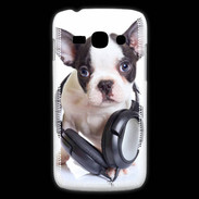 Coque Samsung Galaxy Ace3 Bulldog français avec casque de musique