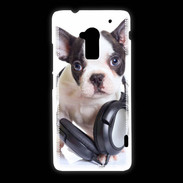 Coque HTC One Max Bulldog français avec casque de musique