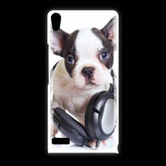 Coque Huawei Ascend P6 Bulldog français avec casque de musique