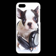 Coque iPhone 5C Bulldog français avec casque de musique