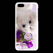 Coque iPhone 5C Chiot blanc et fleur violette