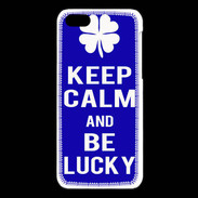 Coque iPhone 5C Keep Calm Be lucky Bleu