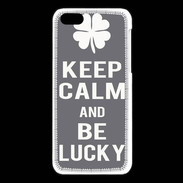 Coque iPhone 5C Keep Calm Be lucky Gris