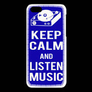 Coque iPhone 5C Keep Calm Listen music Bleu