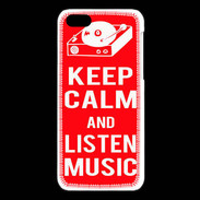 Coque iPhone 5C Keep Calm Listen music Rouge