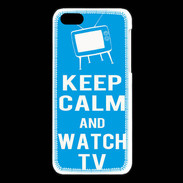 Coque iPhone 5C Keep Calm Watch TV Cyan