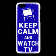 Coque iPhone 5C Keep Calm Watch TV Bleu