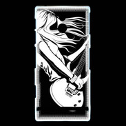 Coque Sony Xperia P Musicienne guitare électrique en noir et blanc