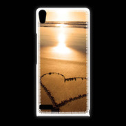 Coque Huawei Ascend P6 Coeur sur la plage avec couché de soleil