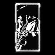 Coque Sony Xpéria Z1 Saxophoniste en noir et blanc