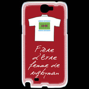 Coque Samsung Galaxy Note 2 Femme de rugbyman Bonus offensif-défensif Rouge