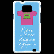 Coque Samsung Galaxy S2 Fille de rugbyman Bonus offensif-défensif Bleu