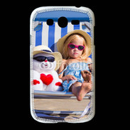 Coque Samsung Galaxy Grand Petite fille avec bonhomme de neige a la plage