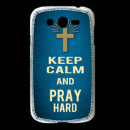 Coque Samsung Galaxy Grand Keep Calm and Pray Christian Bleu