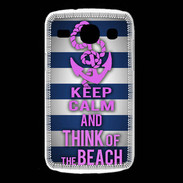 Coque Samsung Galaxy Core Keep Calm and Think Beach Bleu