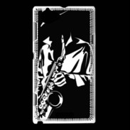 Coque Sony Xperia L Saxophoniste en noir et blanc