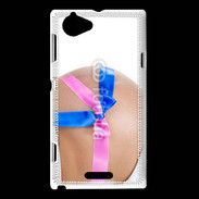 Coque Sony Xperia L Femme enceinte avec ruban bleu et rose