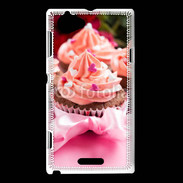 Coque Sony Xperia L Cupcake et ruban rose