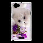 Coque Sony Xperia L Chiot blanc et fleur violette