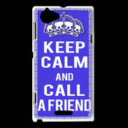 Coque Sony Xperia L Keep Calm Call friend Bleu