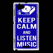 Coque Sony Xperia L Keep Calm Listen music Bleu