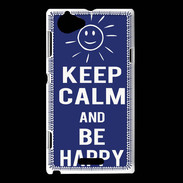 Coque Sony Xperia L Keep Calm Be Happy Bleu