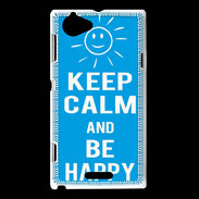 Coque Sony Xperia L Keep Calm Be Happy Cyan