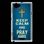 Coque Sony Xperia L Keep Calm and Pray Christian Bleu