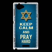 Coque Sony Xperia L Keep Calm and Pray jewish BLeu
