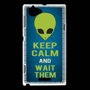 Coque Sony Xperia L Keep Calm and Wait Alien Bleu