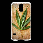 Coque Samsung Galaxy S5 Feuille de cannabis sur toile beige