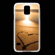 Coque Samsung Galaxy S5 Coeur sur la plage avec couché de soleil