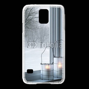 Coque Samsung Galaxy S5 paysage hiver deux lanternes