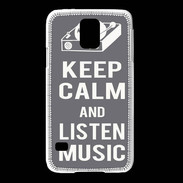 Coque Samsung Galaxy S5 Keep Calm Listen music Gris