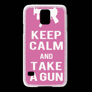 Coque Samsung Galaxy S5 Keep Calm Take a gun Rose