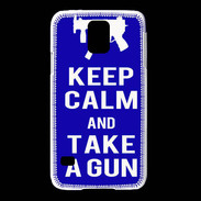 Coque Samsung Galaxy S5 Keep Calm Take a gun Bleu